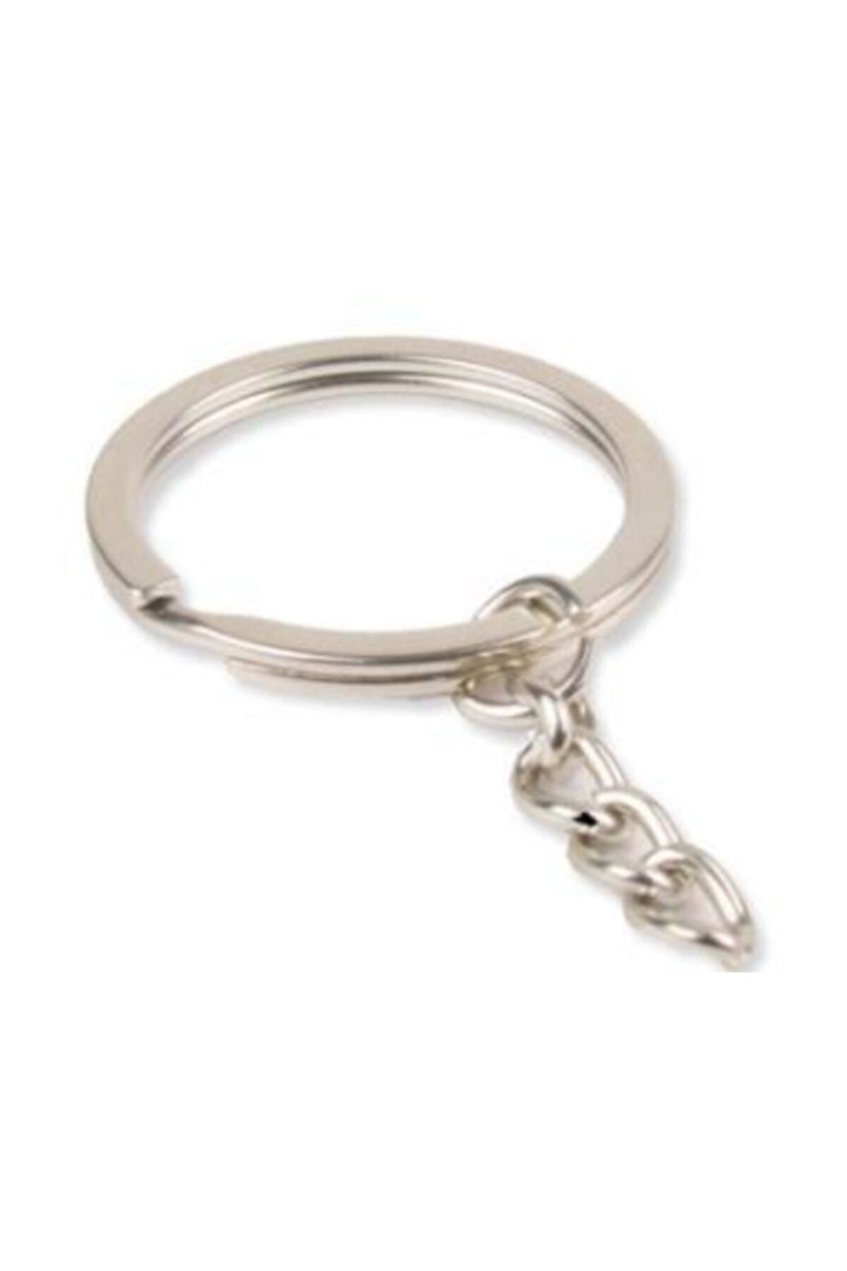 YENİ HEDİYELİK DÜNYAM Anahtarlık Halkası Zincirli Metal 5 Cm Gümüş Pakette 50 Adet