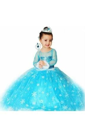 Kız Çocuk Mavi Simli Kostum Karlar Ülkesi Tarlatanlı Elsa Kostümü FM1001