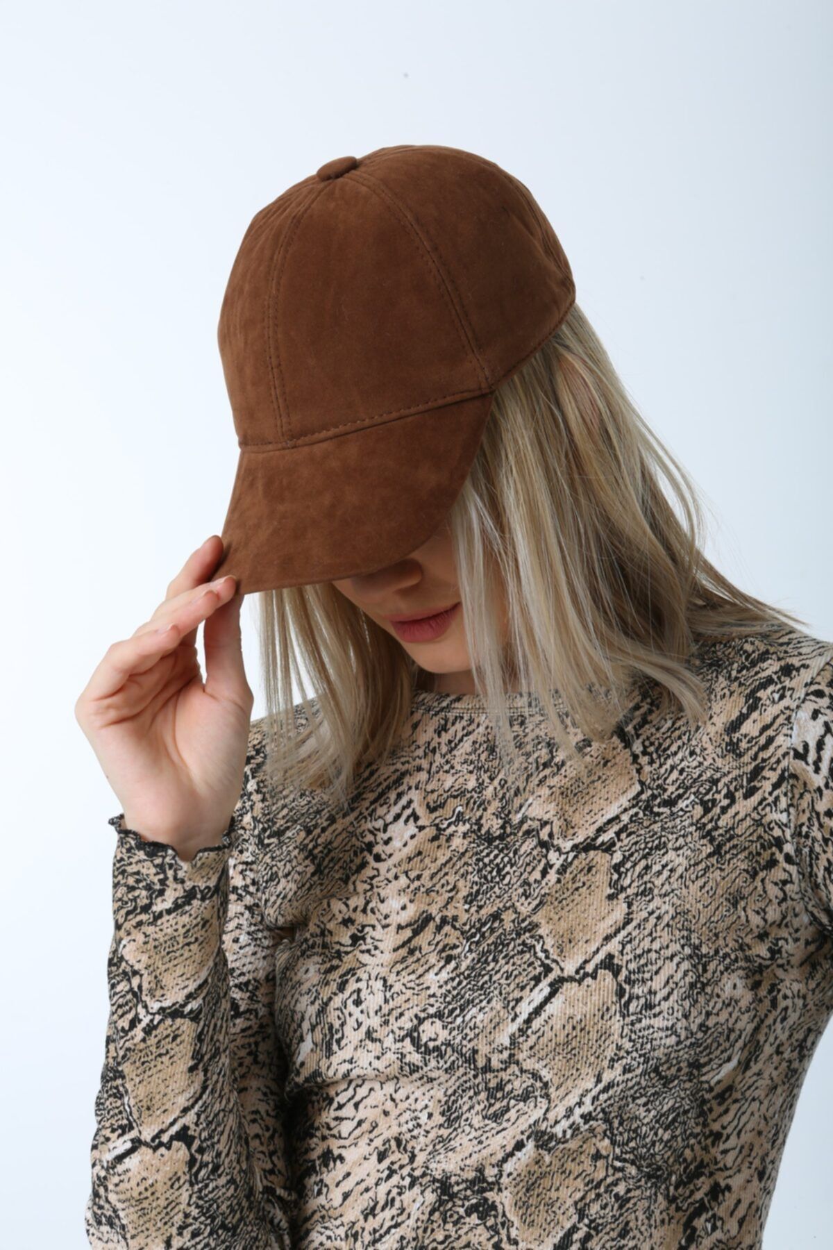 Suede camel cap top