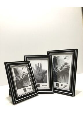 Fotoğraf Çerçevesi Üçlü Set Siyah Gümüş Renkmasaüstü Asılabilir 10x15, 13x18, 15x21 Cm BAH3S001