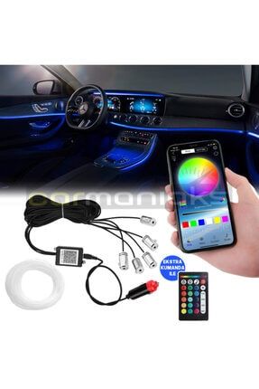Araç Içi Atmosfer Ambiyans Led Rgb Ip Neon Çakmalık Girişli App Bluetooth Ve Kumanda Kontrollü AC9RW2