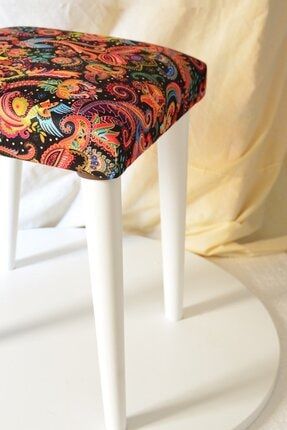 Ahşap Ayaklı Gürgen Retro Handmade Figür Desenli Puf Bench Koltuk Sandalye puf-kırmızı