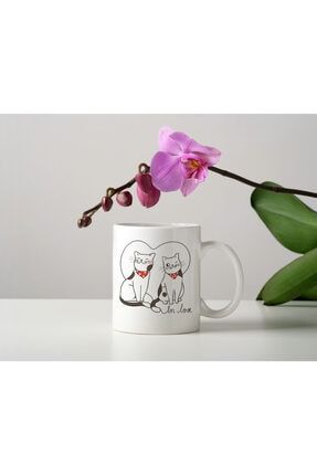 Sevgililer Günü Özel Tasarım- Sevgili Kedi Baskılı In Love Yazılı Porselen Kupa Bardak-002 TFVDS-052