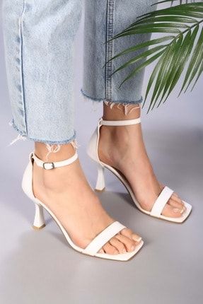 Kadin Beyaz Cilt Tek Bant Topuklu Ayakkabı BKC5065