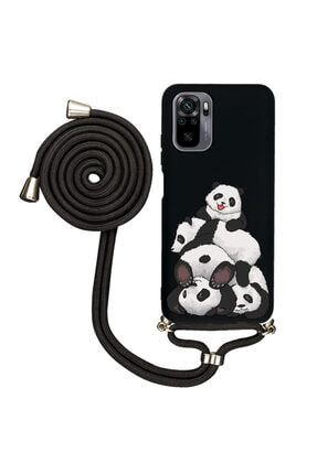 Xiaomi Redmi Note 10 Siyah Ip Askılı Silikon Kılıf -cute Pandas Uyumlu WD0000310