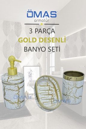 3 Parça Gold Desenli Banyo Seti GCBS-3