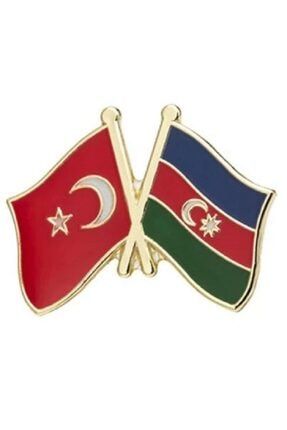 Azerbaycan Türkiye Dostluk Ikili Bayrak Rozeti Iğneli 2'li Yaka Rozet Broş Azerbaijan RZT-834