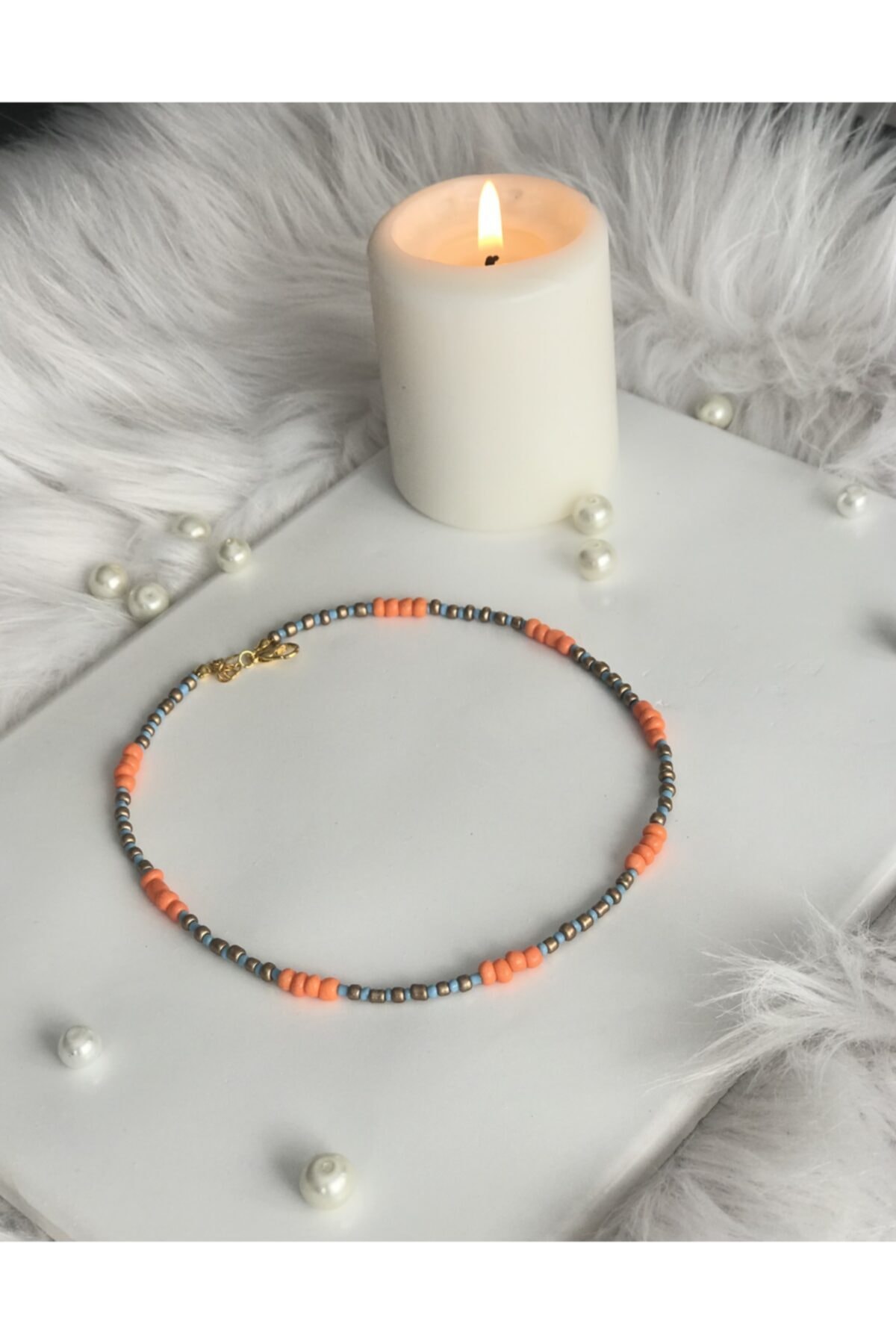 Sese Kadın Turuncu Mavi Gold Kum Boncuk Kolye Fiyatı, Yorumları - Trendyol