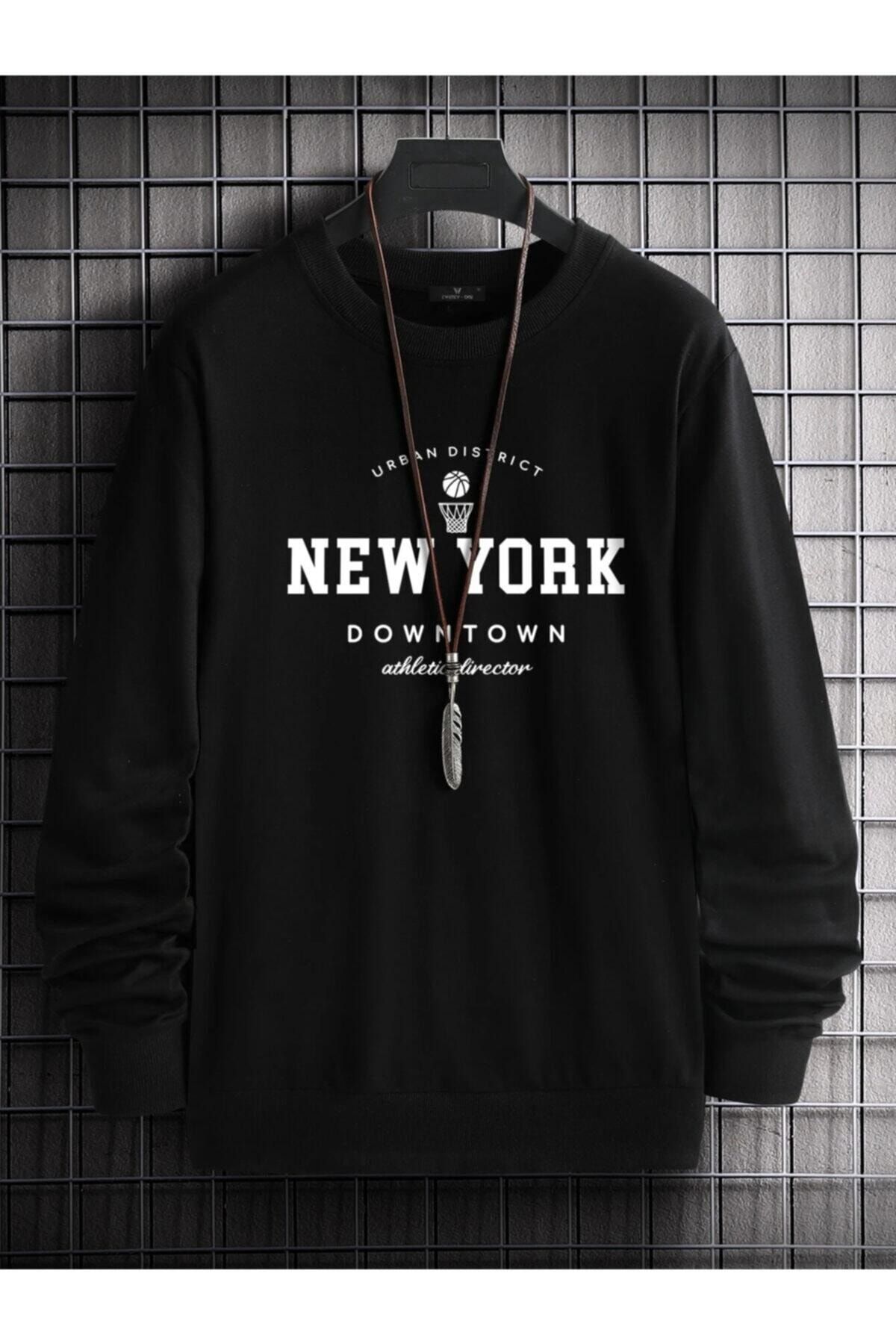 Black New York Downtown Graphic Printed Sweatshirt