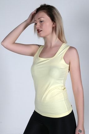 Kadın Sarı Kare Yaka Askılı Body KY126A
