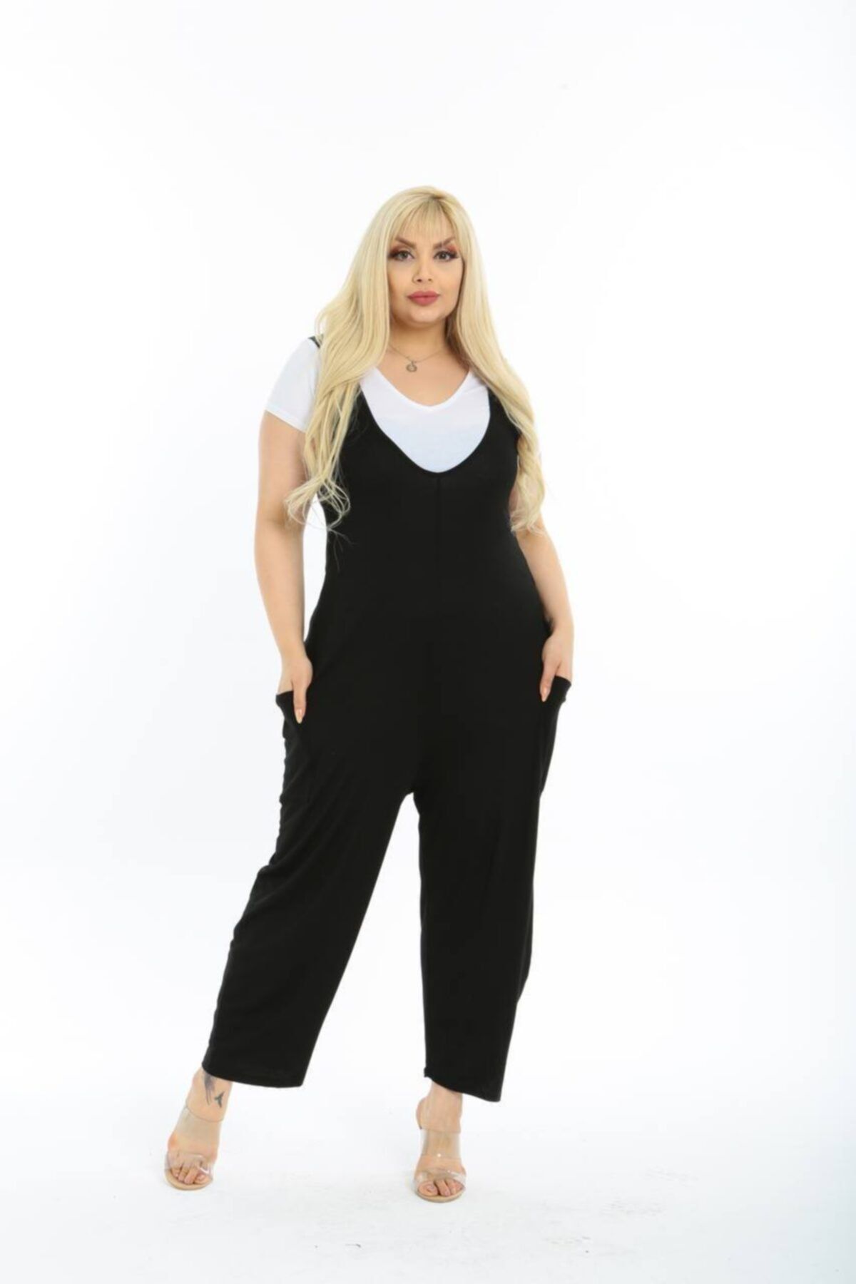ModaSehle Women s Plus Size Sleeveless Collar Black Jumpsuit