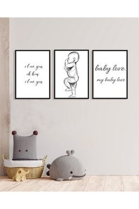 Yeni Doğan Bebek Odası Özel Tasarım Dekoratif Mdf Duvar Tablo Seti 3 Parça OMTB36