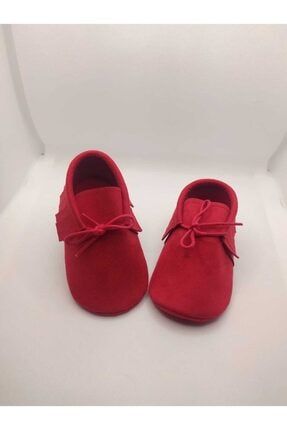 Kırmızı Süet Deri Bebek Makosen Patik Bebek Ayakkabısı MNBR600