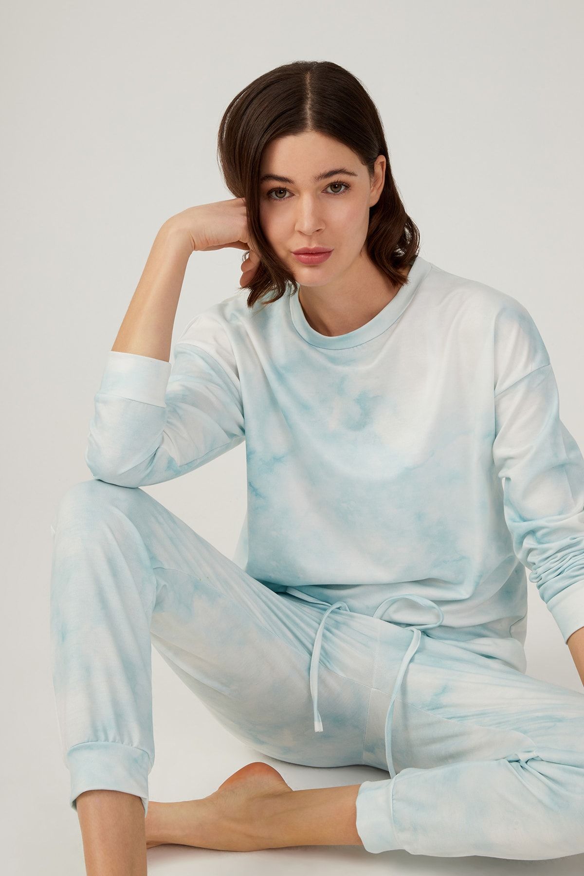 ASOS DESIGN tie dye lounge pajama set in blue