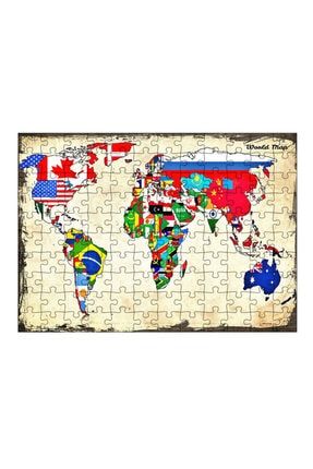 Ahşap Mdf Puzzle Yapboz Dünya Haritası Ve Bayraklar 120 Parça 25*35 Cm TYC00349143642