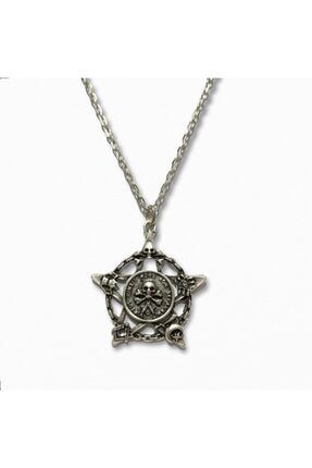 Korsan Pentagram Vintage Gümüş Kaplama Kolye SOK-1324