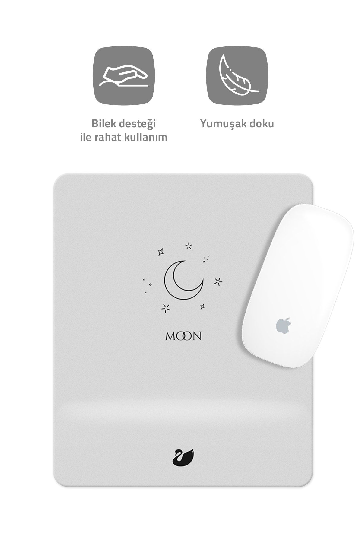 Özer Store-Gray Minimal Moon Drawing Rectangular Mouse Pad with Wrist Support Mouse Pad 2