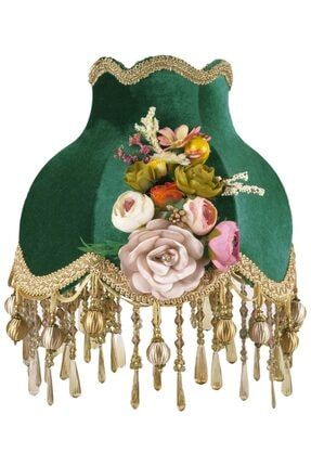 Kadife Kaplı El Yapımı Klasik Model Abajur Vintage Hürrem Yeşili PRA-5474669-7487