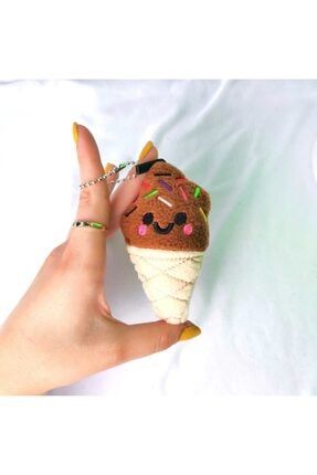 Kahverengi Dondurma Peluş Mini Yastık Anahtarlık nls-dndpls001