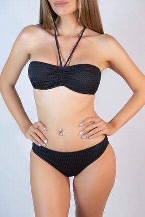 Kadın Siyah Straplez Kom Bikini Takım 123057