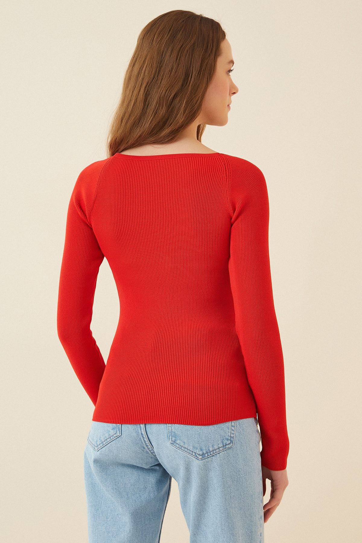 Happiness İstanbul-Women's Red Heart Collar Ribbed Knitwear Sweater US00738 3
