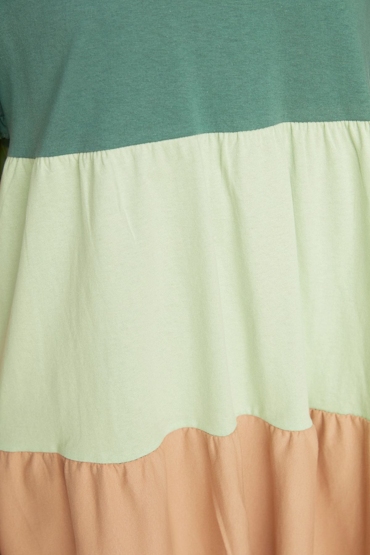 Trendyol Collection-Rochie tricotată mini, verde, 100% bumbac, blocată de culoare/uniformă TWOSS20EL1638 4