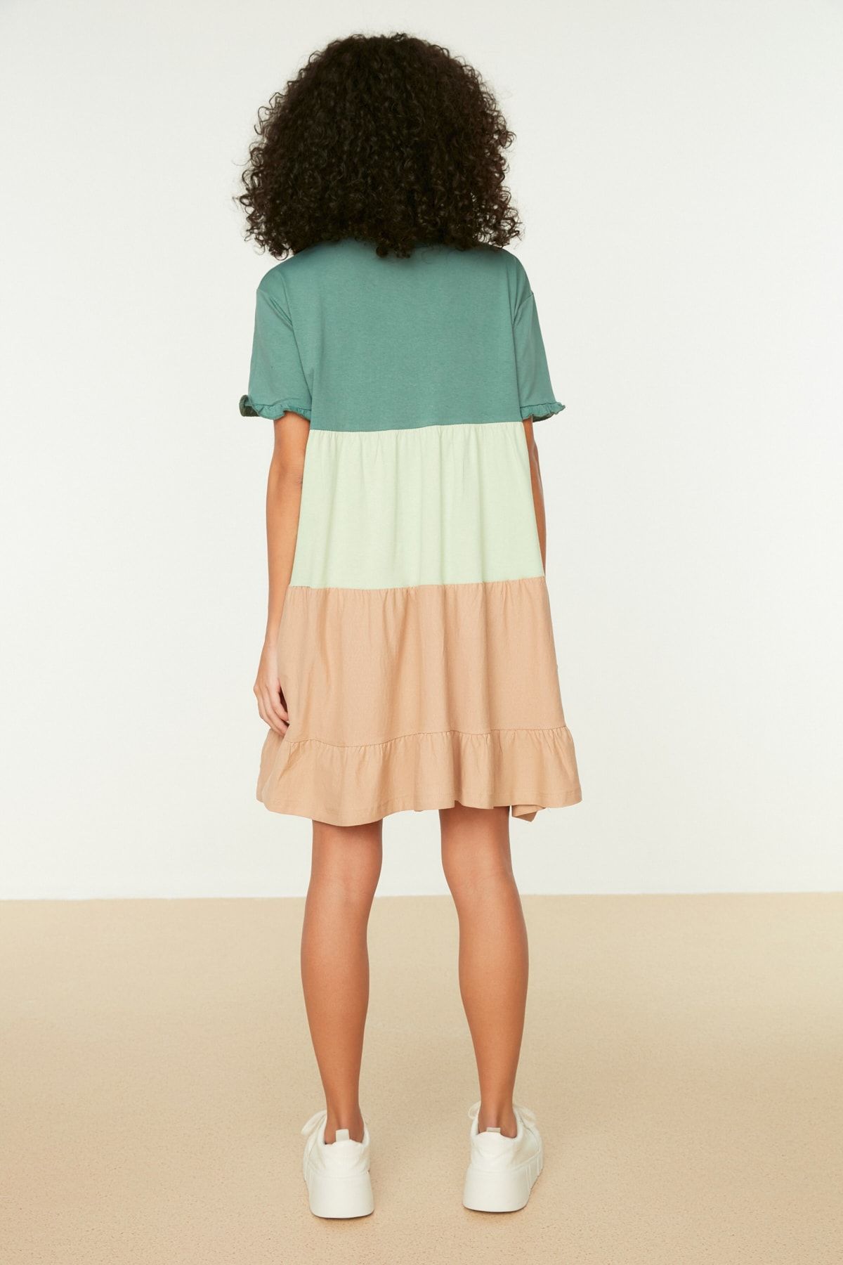 Trendyol Collection-Rochie tricotată mini, verde, 100% bumbac, blocată de culoare/uniformă TWOSS20EL1638 5
