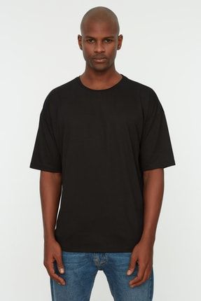 Siyah Erkek Basic Bisiklet Yaka Oversize Kısa Kollu T-Shirt TMNSS22TS0300
