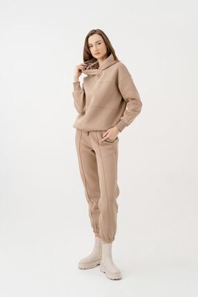 Kaoüşonlu Karamel Renk 3 Iplik Kadın Sweatshirt. Stylish, -1152 NEWCES-1152