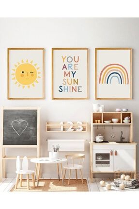 Gökkuşağı Ve Güneş Bebek & Çocuk Odası Dekoratif Mdf Duvar Tablo Seti 3 Parça OMTB51