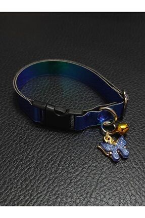 Ayarlanabilir Simli Mavi Kelebek Hologram Kedi Tasması CAX45