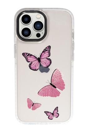 Iphone 13 Pro Max Pembe Kelebekler Candy Bumper Darbe Emci Silikonlu Telefon Kılıfı MCCNDY13PMAXTSRM213