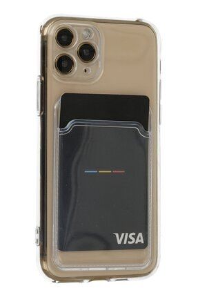 Iphone 11 Pro Uyumlu Kamera Korumalı Kartlıklı Şeffaf Kılıf Card Case cardcasei11Pro