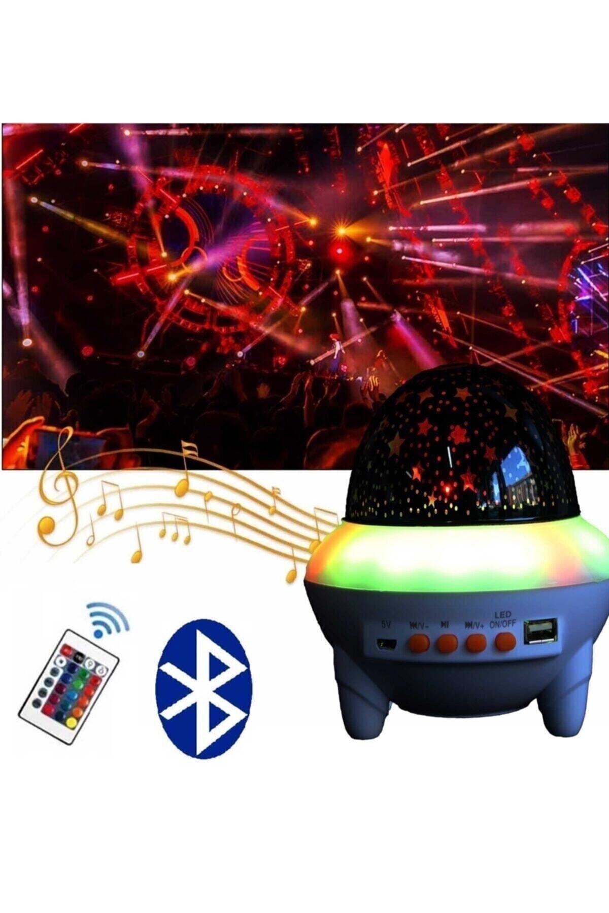 Muraty Şarjlı Kumandalı Ufo Müzik Çalar Usb Bluetooth Hoparlör Ve Projeksiyon Gece Lambası GU10576