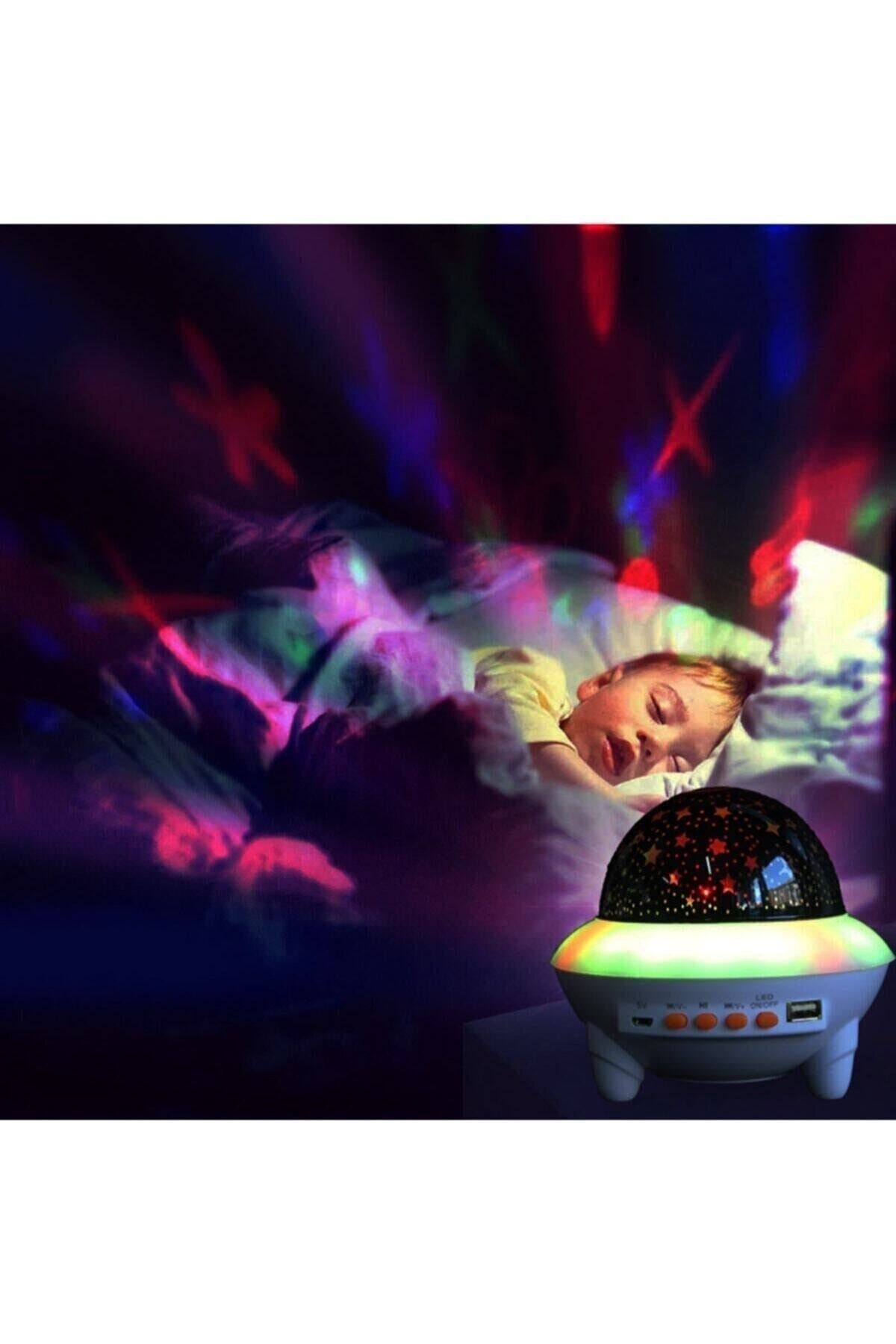Muraty Şarjlı Kumandalı Ufo Müzik Çalar Usb Bluetooth Hoparlör Ve Projeksiyon Gece Lambası GU10576