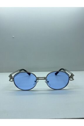 Metal Unisex Oval Gümüş Çerçeve Mavi Cam Güneş Gözlüğü BTK1185
