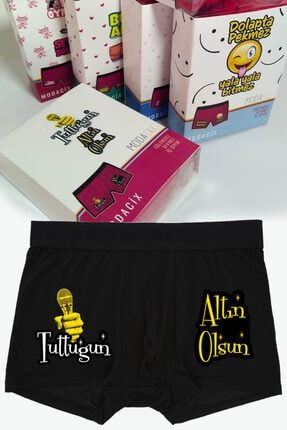 Tuttuğun Altın Olsun Seksi Yazılı Siyah Erkek Boxer STHL19159