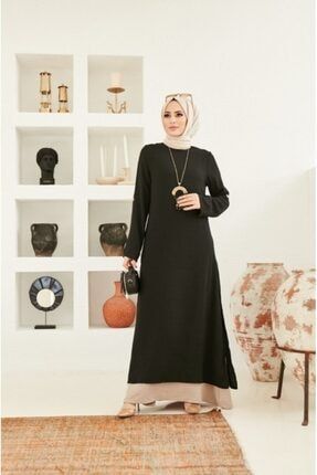 Kadın Iki Renkli Tek Parça Elbise Siyah Model-421