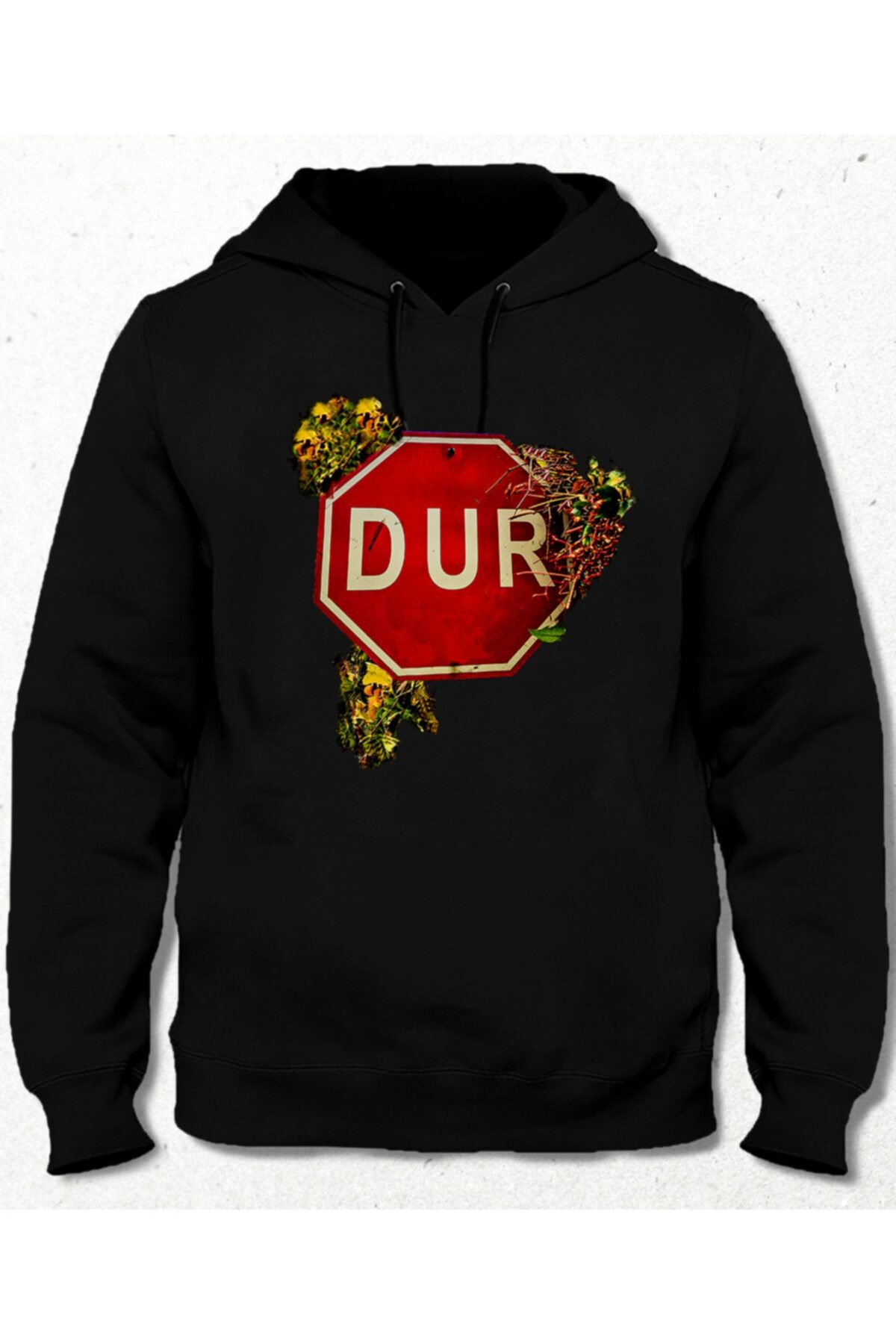 Basmatik Dur Black Pocketless Hooded Sweatshirt Trendyol