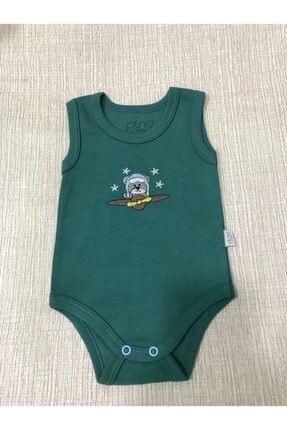 Nakışlı Erkek Bebek Çıtçıtlı Body 2659 Haki Yeşil