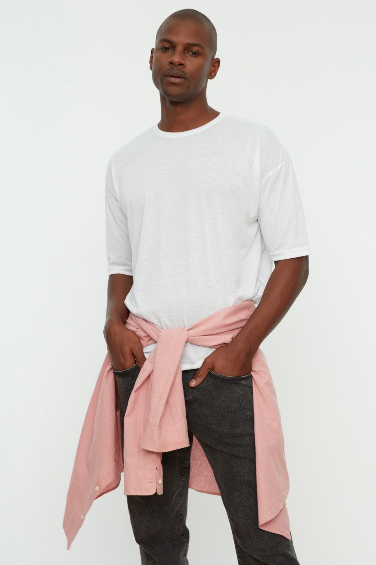 Edit by Trendyol-Pánské oversize bílé tričko s krátkým rukávem, Tmnss21Ts0811 8