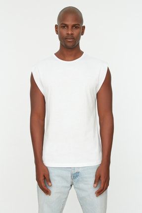 Beyaz Erkek Basic Regular Fit %100 Pamuklu Bisiklet Yaka Kolsuz T-shirt-Atlet TMNSS20AL0067