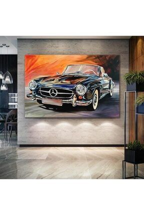 Mercedes Benz Klasik Araba Yağlı Boya Efektli Dekor Nostalji Kanvas Tablo T2020581