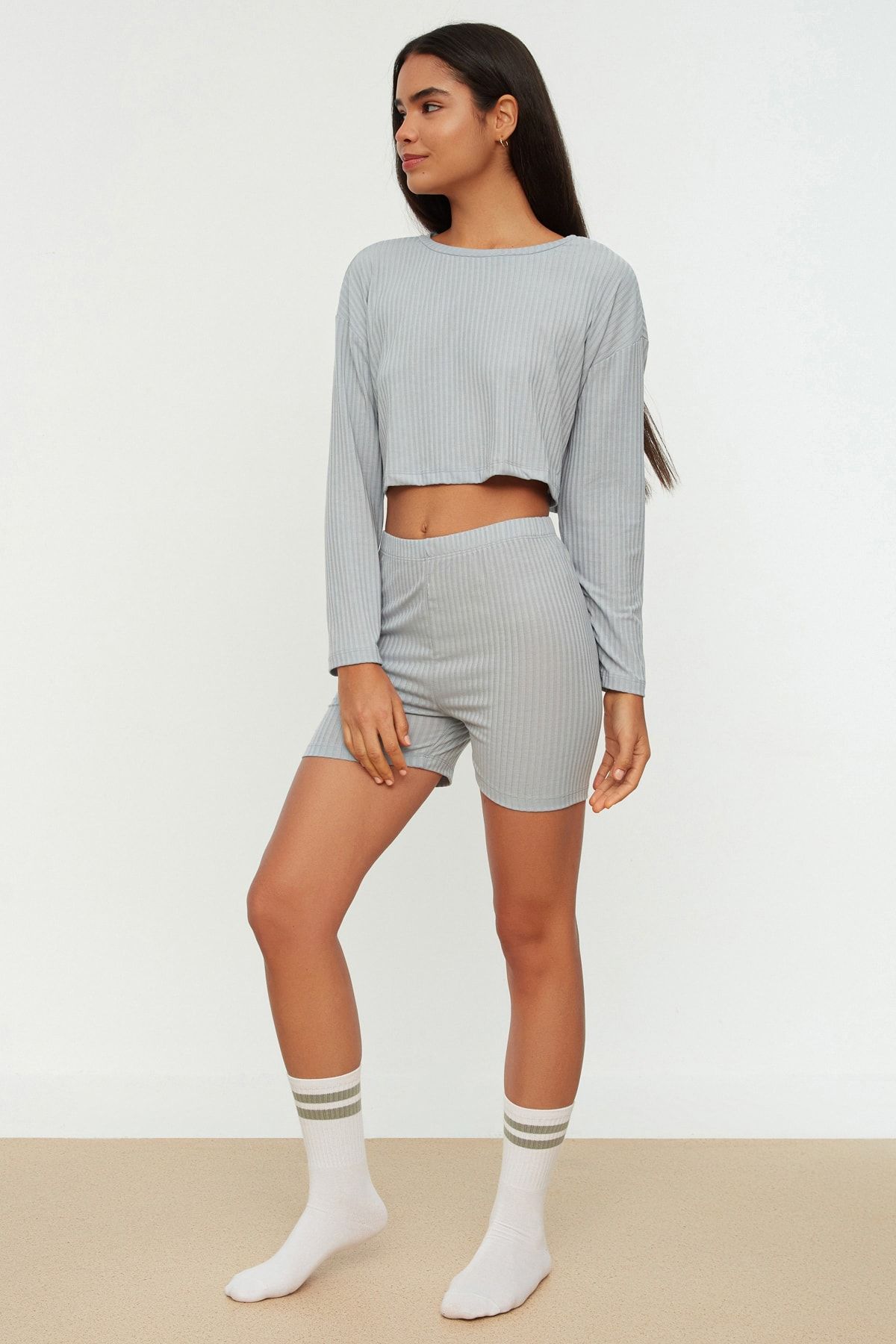 Mavi Kaşkorse Örme Pijama Takımı THMAW22PT0041