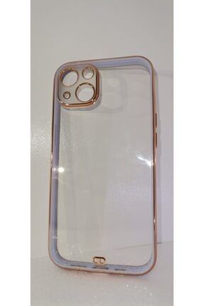 Iphone 13 Uyumlu Zoya/lüks Tasarım Ödüllü Kenarları Lila Altın Şeritli, Arkası Şeffaf Lazer Kılıf i13zoya