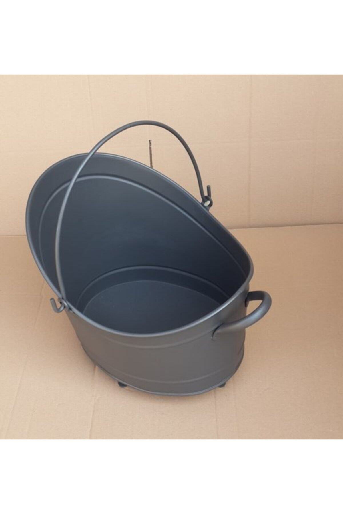 Siyah Mat Şömine Odunluk Şekil Odun Kovası Küçük 38 Cm 2