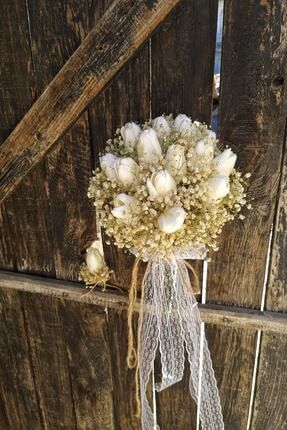 Gelin Buketi Şoklu Cipso Beyaz Renk Islak Lale Damat Yaka Çiçeği YeniHediyelikDünyamGelinAksesuarlarıX204