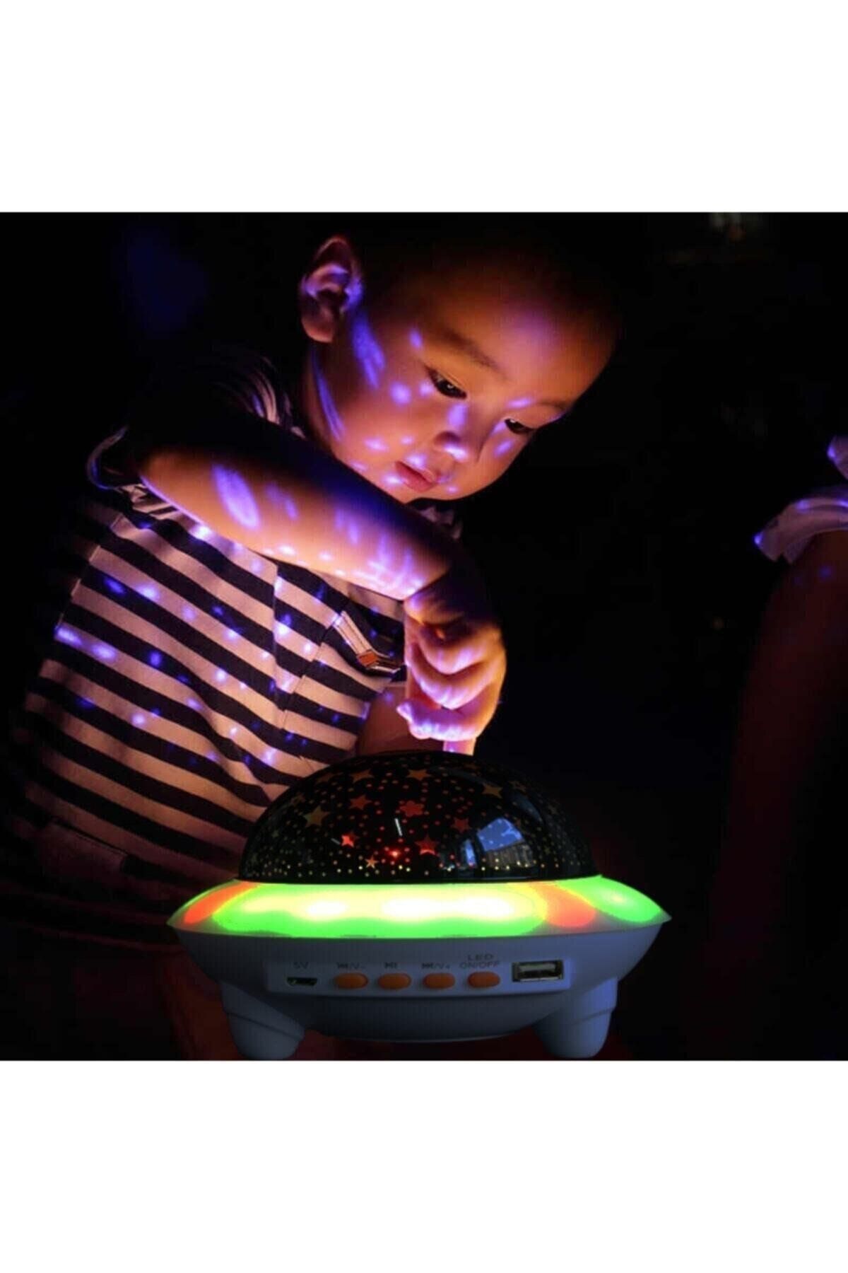 Muraty Şarjlı Kumandalı Ufo Müzik Çalar Usb Bluetooth Hoparlör Ve Projeksiyon Gece Lambası GU10576