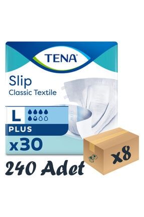 Slip Classic Plus Tekstil Bel Bantlı Hasta Bezi, Büyük Boy (L), 5.5 Damla, 30'lu 8 Paket 240 Adet BSLTNA0008359