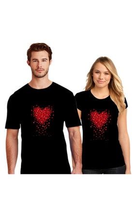 Sevgililer Gününe Özel Sevgili Kombini Sevgili Tişörtleri Baskılı Pamuklu Siyah 2 Adet Tshirt HMSEV11234023